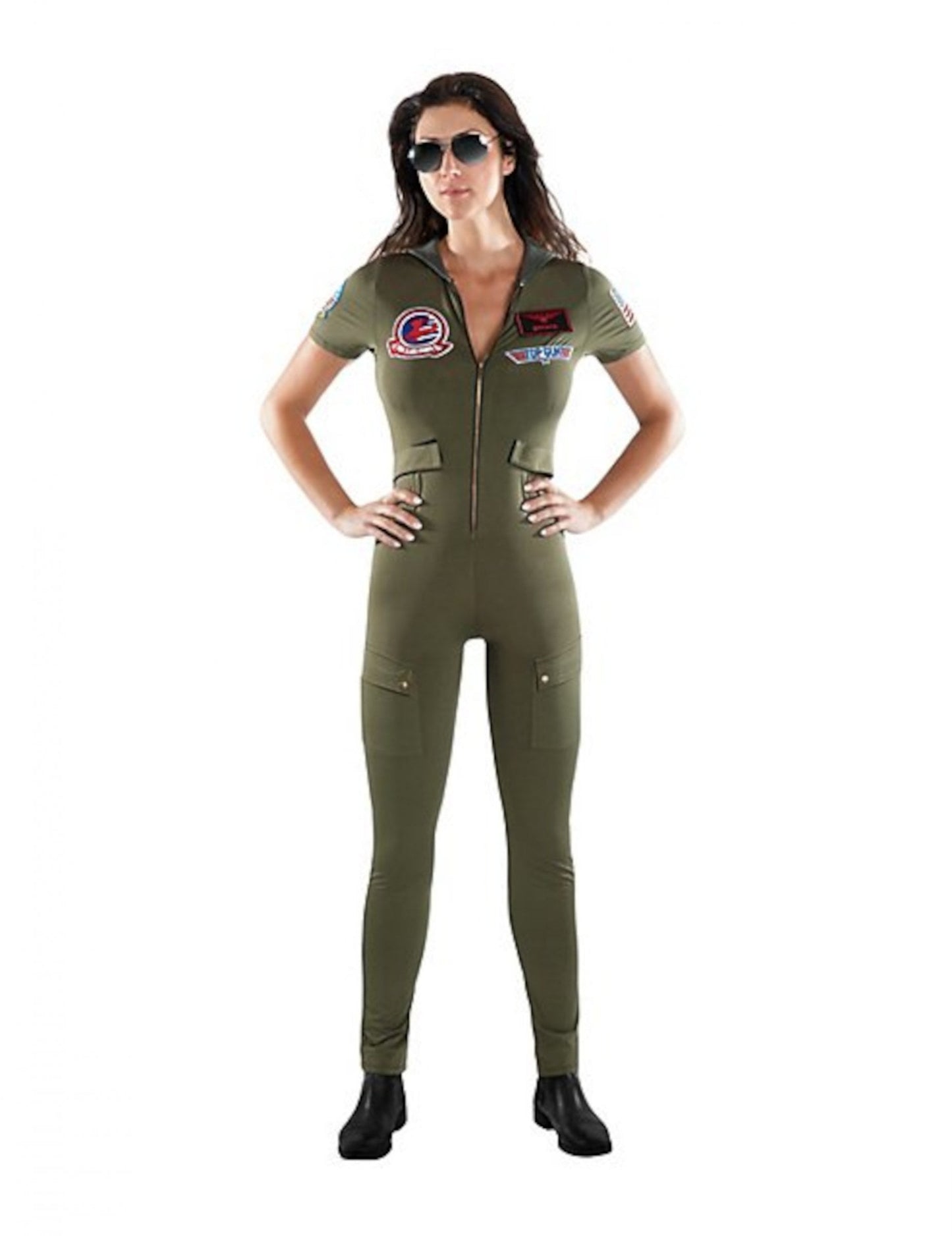 Déguisement combinaison Top Gun pour adulte vert kaki avec écussons