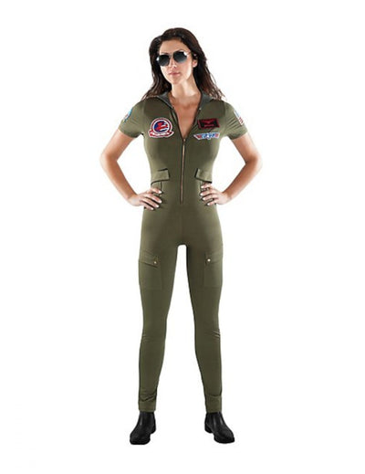 Déguisement combinaison Top Gun pour adulte vert kaki avec écussons