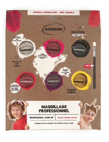 Palette de maquillage professionnelle à l'eau thème fille pour enfant 6 couleurs avec pinceau