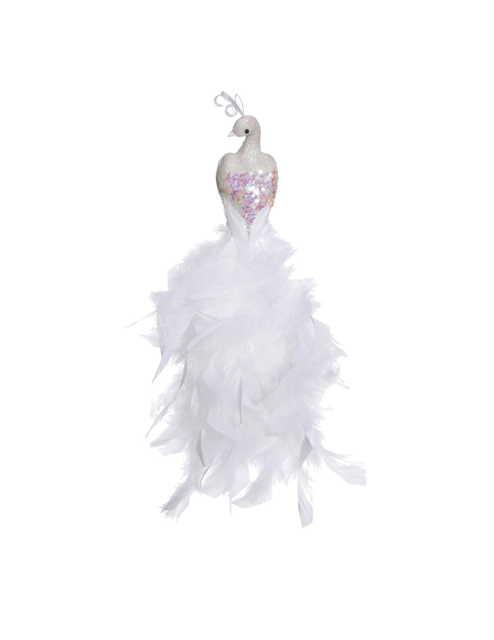 Paon sur pinces paon pour décoration blanc avec plumes et paillettes
