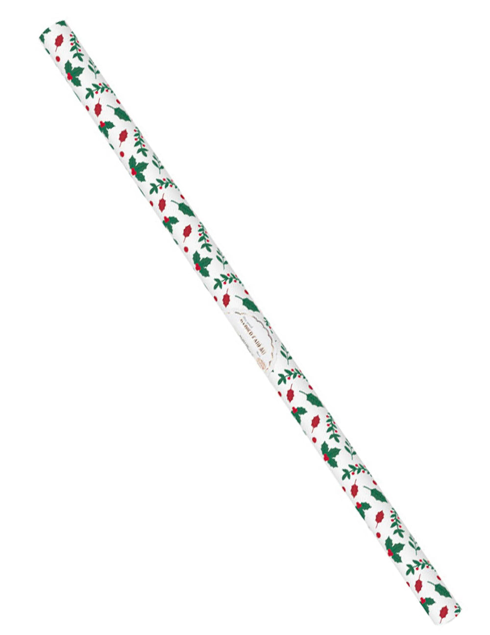 Papier cadeau houx de Noël blanc avec motifs verts et rouges