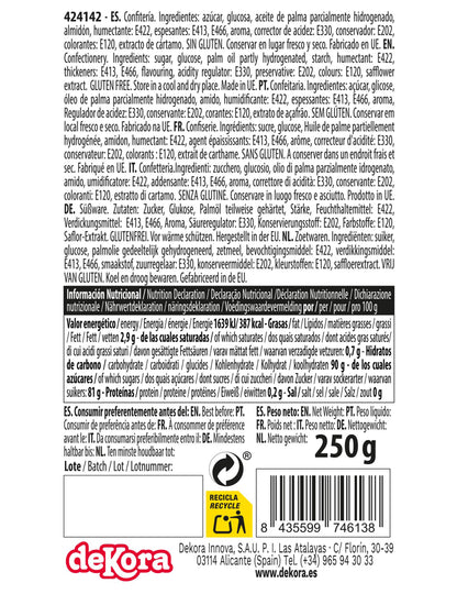 Informations nutritionnelles et ingrédients de la pâte à sucre sans gluten rouge prête à l'emploi