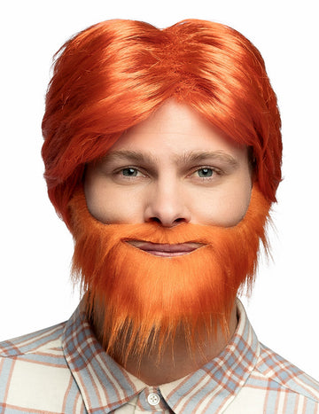 Перука с брада и мустаци за мъже в червено