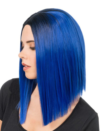 Perruque carré long pour adulte bleu électrique