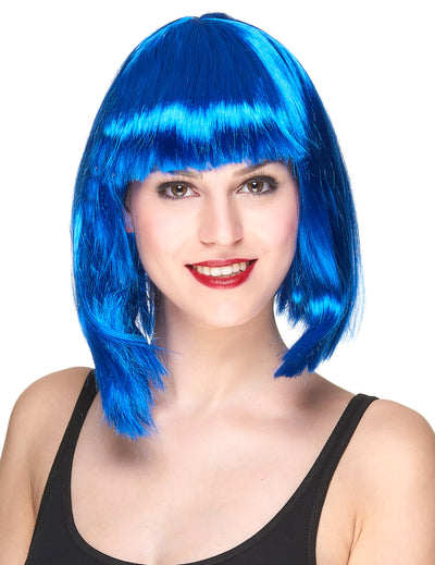 Perruque carré mi-long pour femme bleue