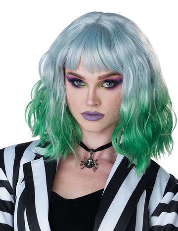 Луксозна сива и зелена призрачна перука за жени