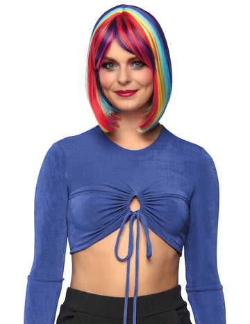 Дълга квадратна перука с многоцветни фитили