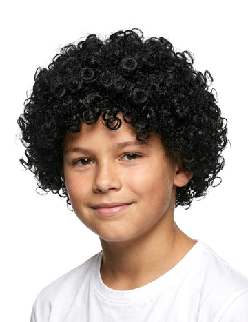 Черна детска къдрава перука за коса