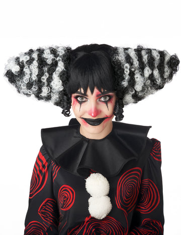 Луксозно черно -бял зъл перука за възрастни черно -бели зли