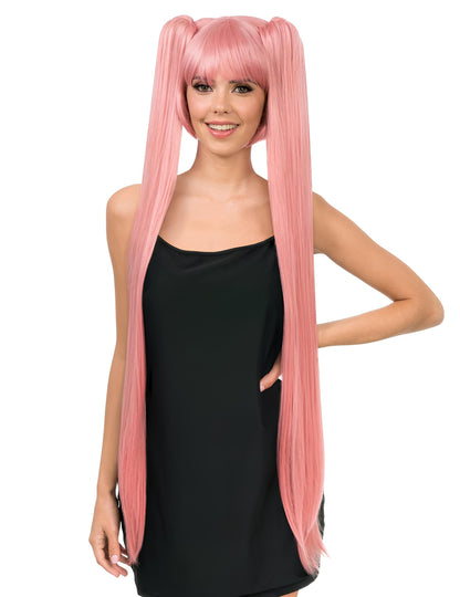 Луксозна косплей перука с дълги пастелнорозови опашки за възрастни 
