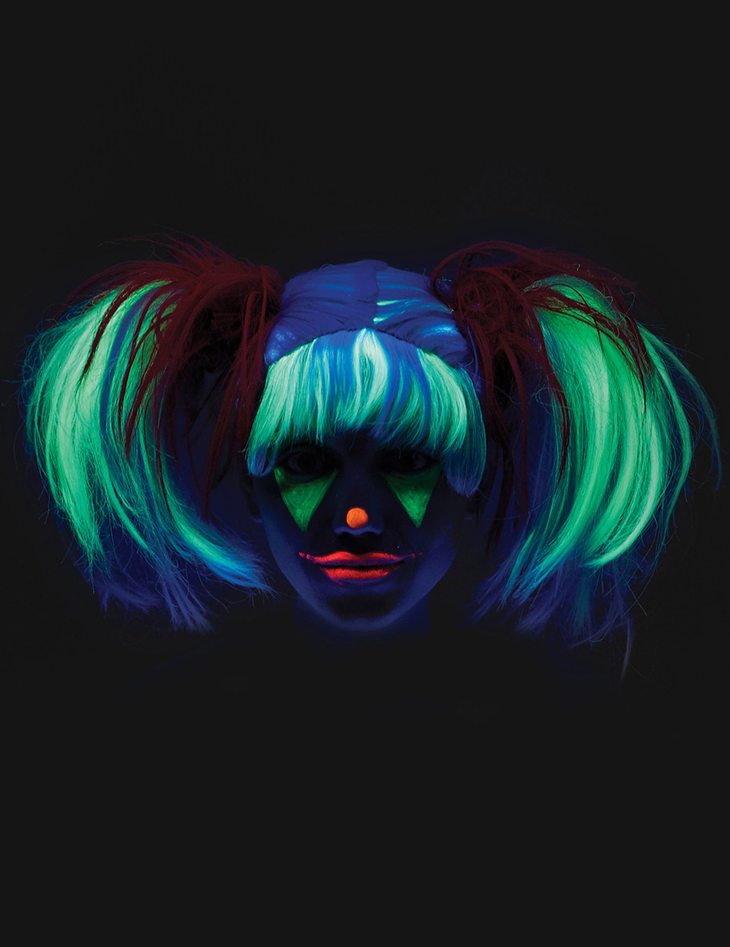 Effet fluorescent de face de la perruque à couettes pour enfant rouge et blanc phosphorescente