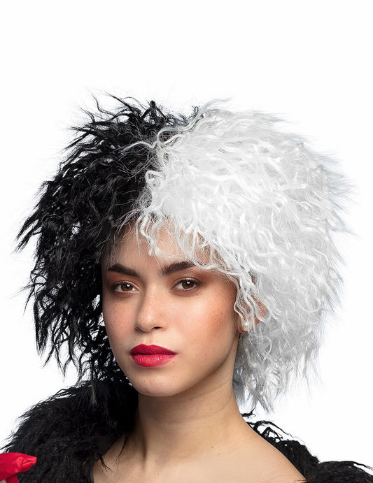 Perruque cruelle pour femme bicolore noir et blanc