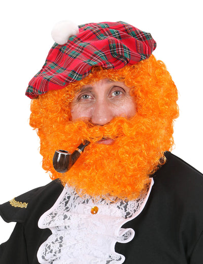 Perruque écossais pour homme orange avec barbe frisée