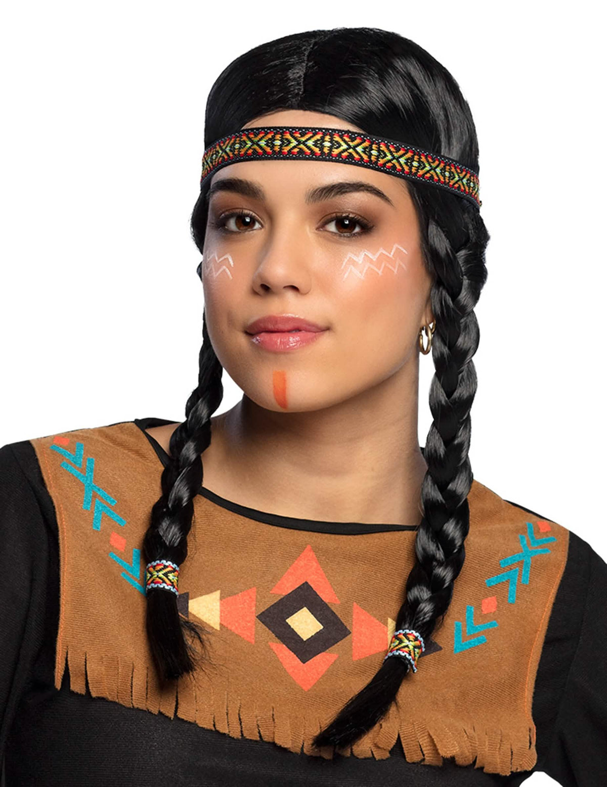 Индийска плитка перука за чернокожа жена с цветна лента за глава