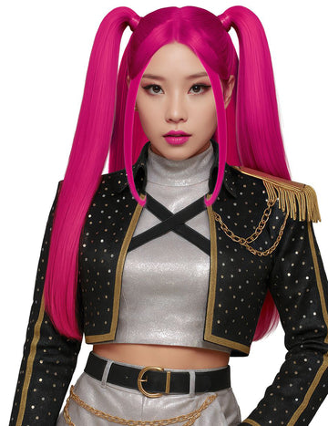 Розова перука с две опашки в Kpop стил за възрастни 