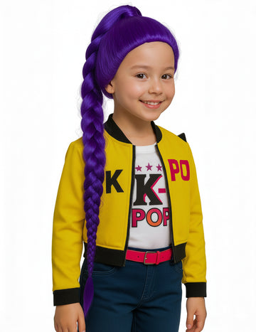 Детска перука Kpop с лилава плитка 