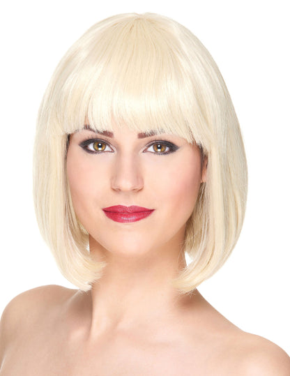 Perruque luxe carré court avec frange pour femme blonde