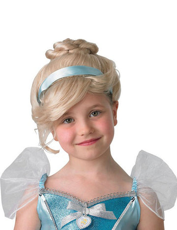Луксозна перука на Пепеляшка за деца с блондинка и сини панделки
