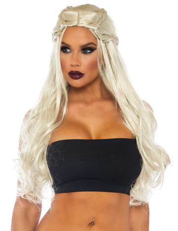 Perruque luxe longue princesse des dragons pour femme blonde avec tresses