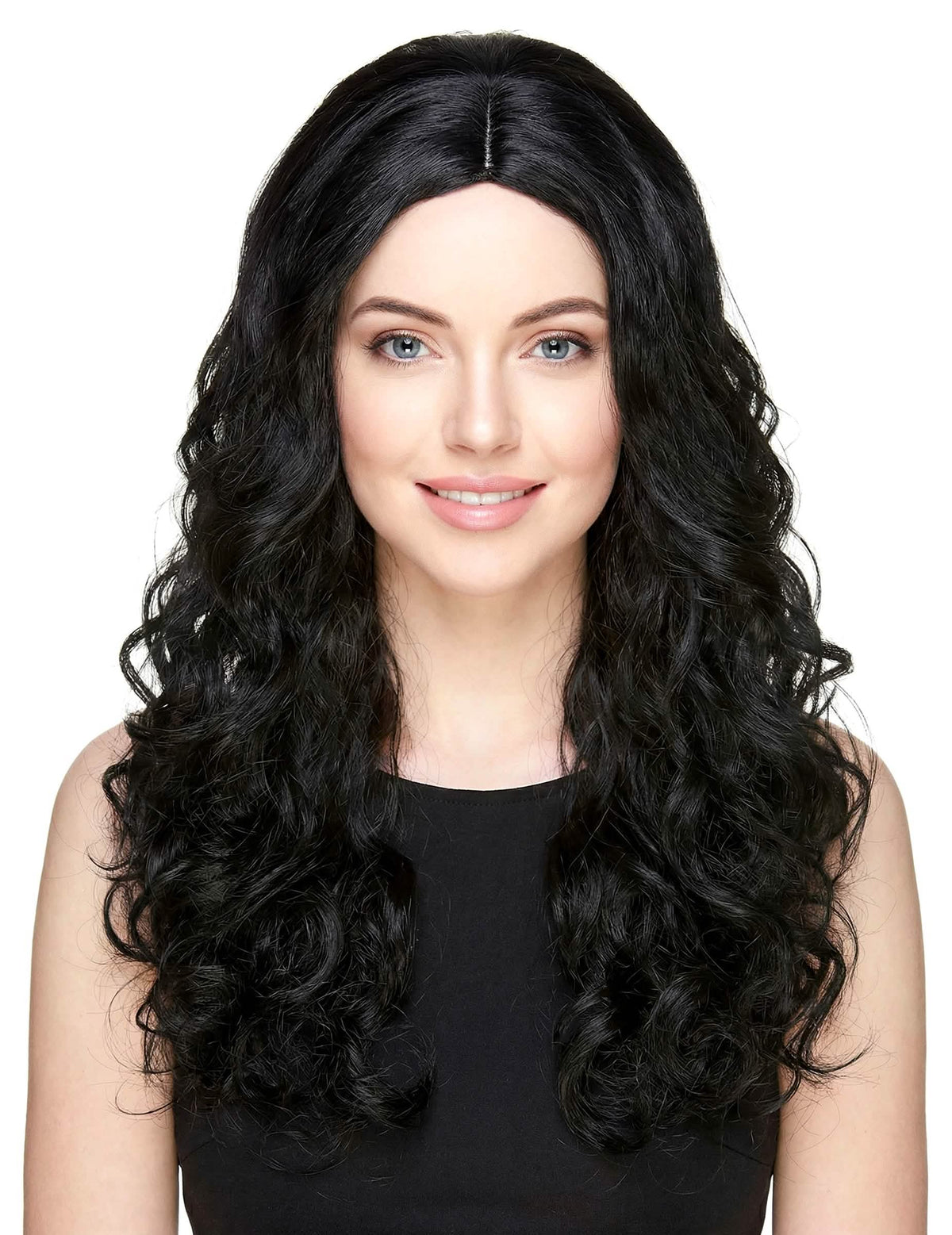 Преден изглед на дългата къдрава перука лукс