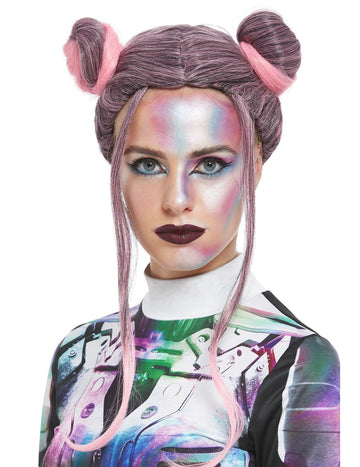 Женски черни и розови макарони перуки