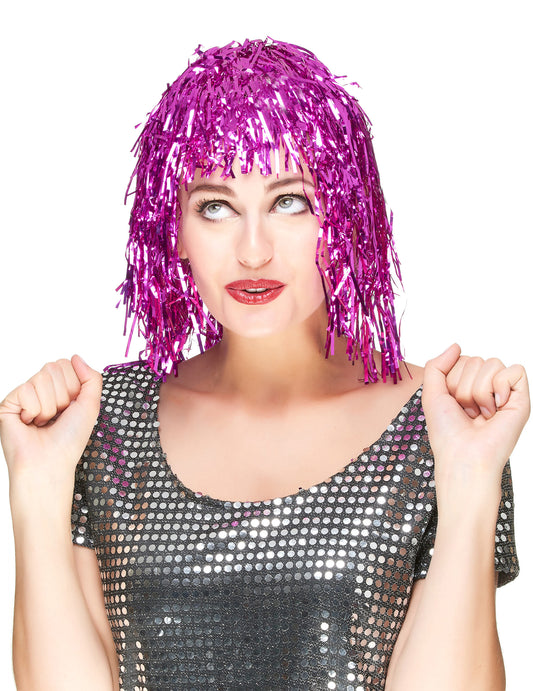 Perruque métallique pour adulte fuchsia