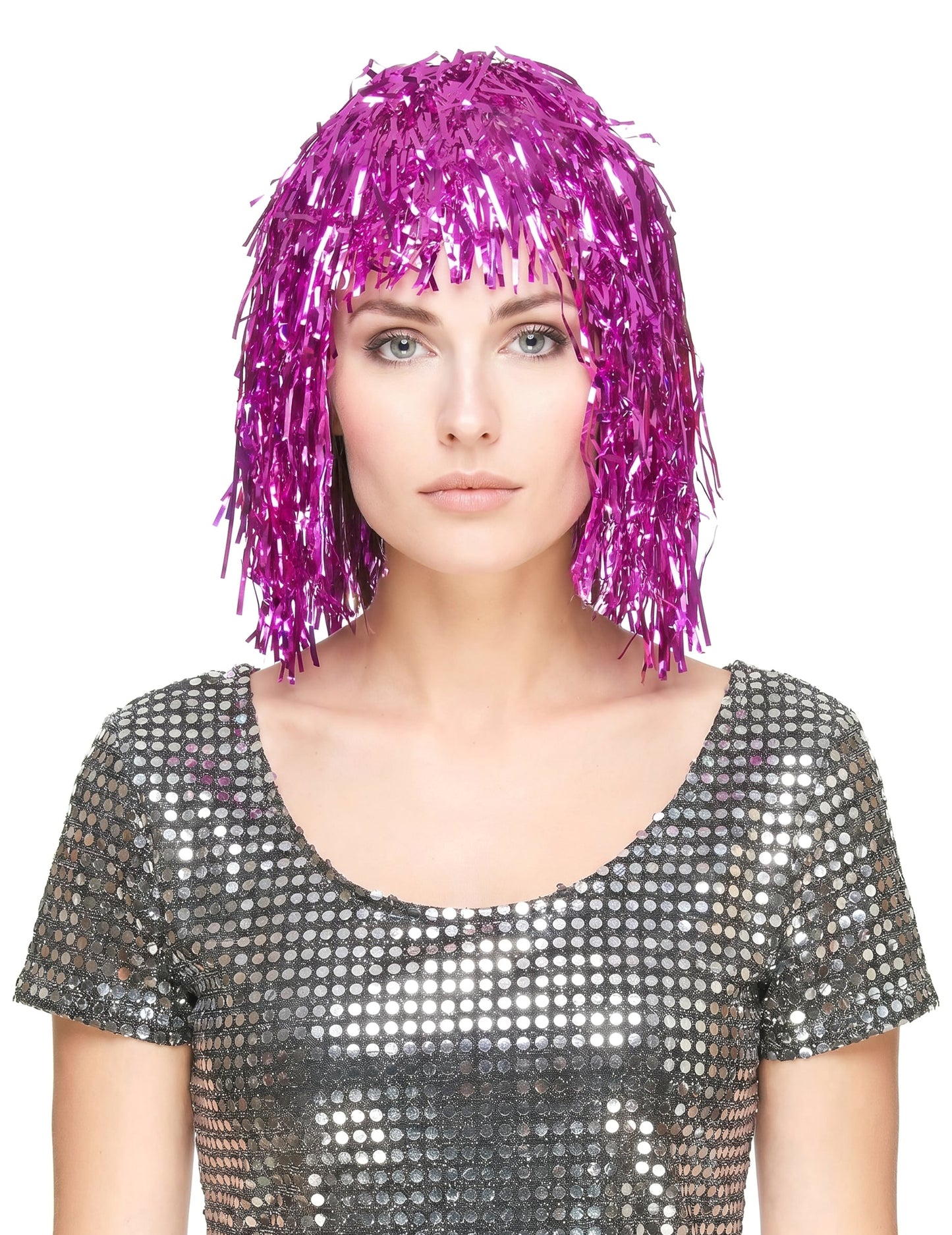 Perruque métallique fuchsia adulte