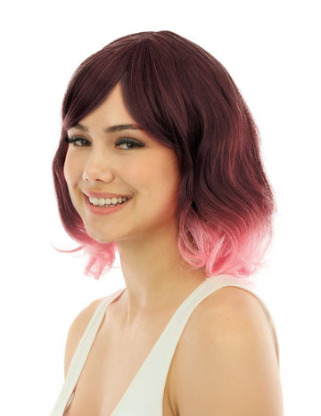 Луксозна перука за възрастни в розово с тай-дай, средна дължина