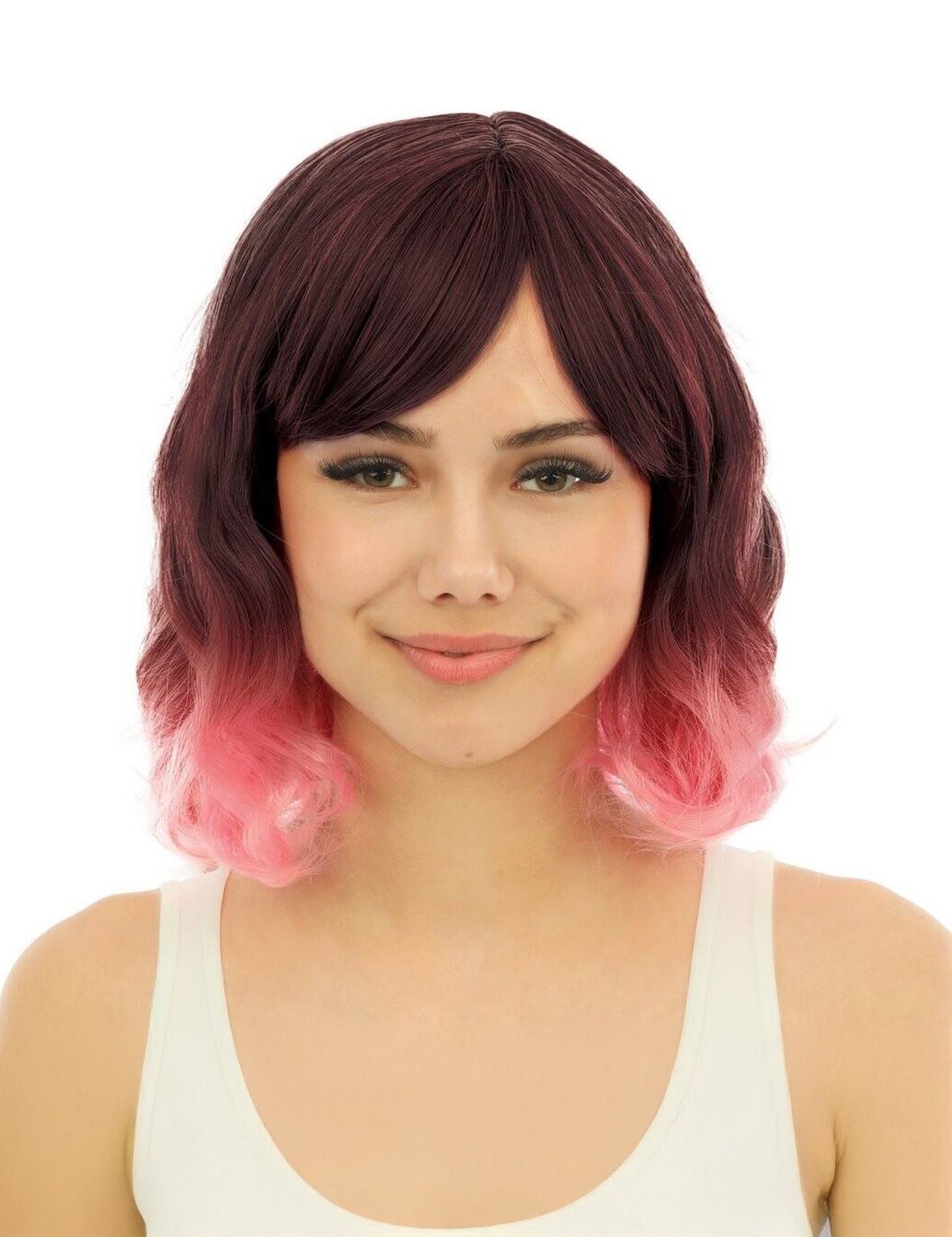 Луксозна перука за възрастни в розово с тай-дай, средна дължина