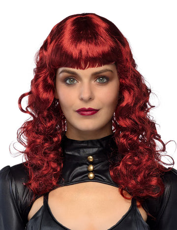 Тъмночервена вълниста перука с бретон за възрастни 