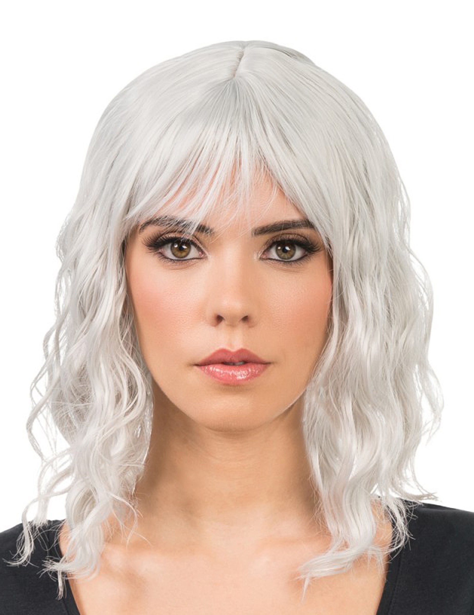Perruque ondulée pour adulte gris clair