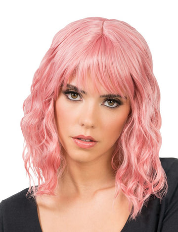 Възрастен пастел розово вълнообразна перука