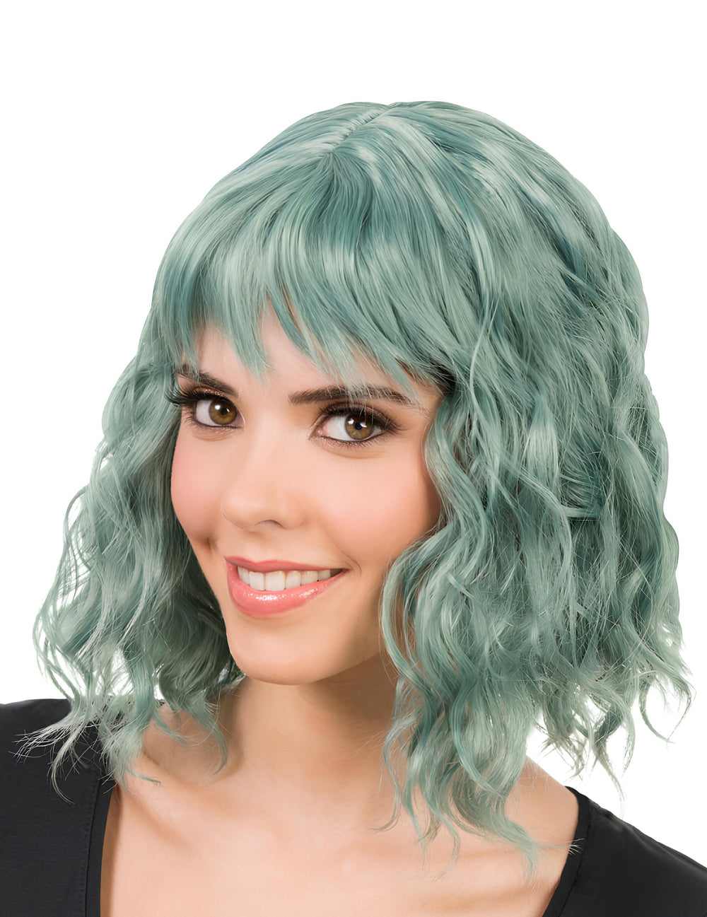 Perruque ondulée pour femme verte