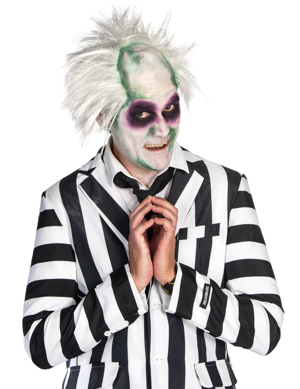 Vue de face avec maquillage de la perruque fantôme fou pour adulte