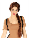Perruque tresse aventurière pour femme châtain avec longue natte