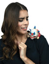 Petit clown maléfique d'épaule pour adulte luxe blanc bleu et rouge