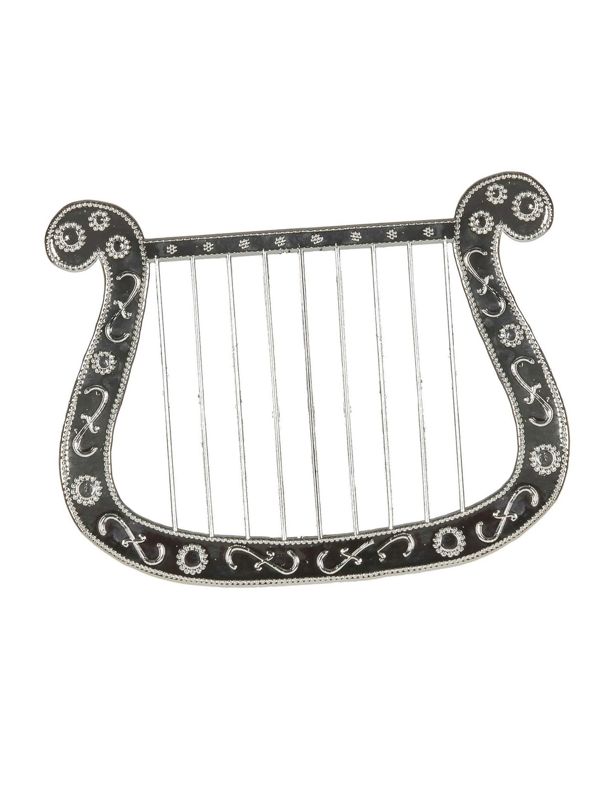 Petite harpe pour déguisement argentée avec motifs noirs