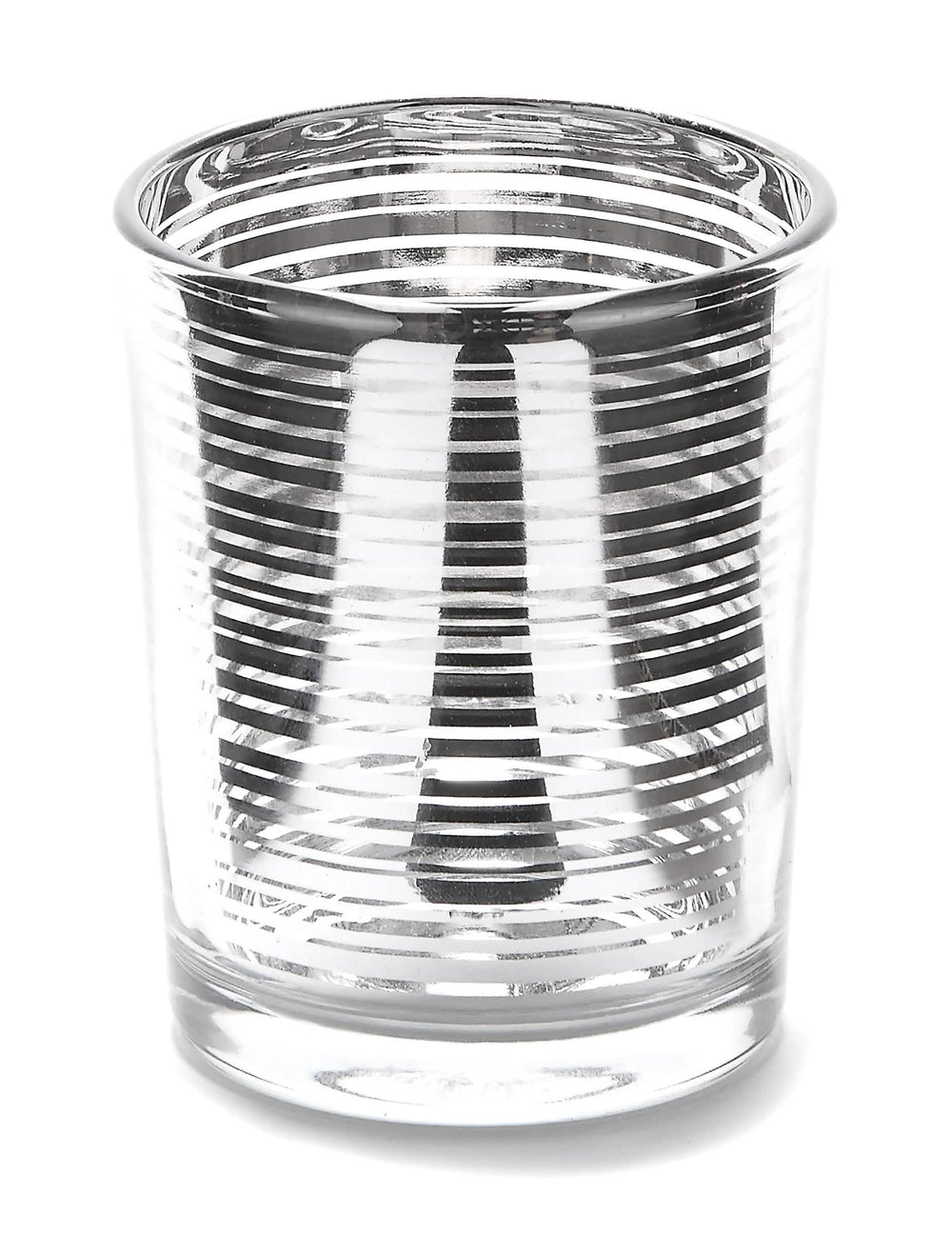 Photophore en verre à rayures pour bougie argenté
