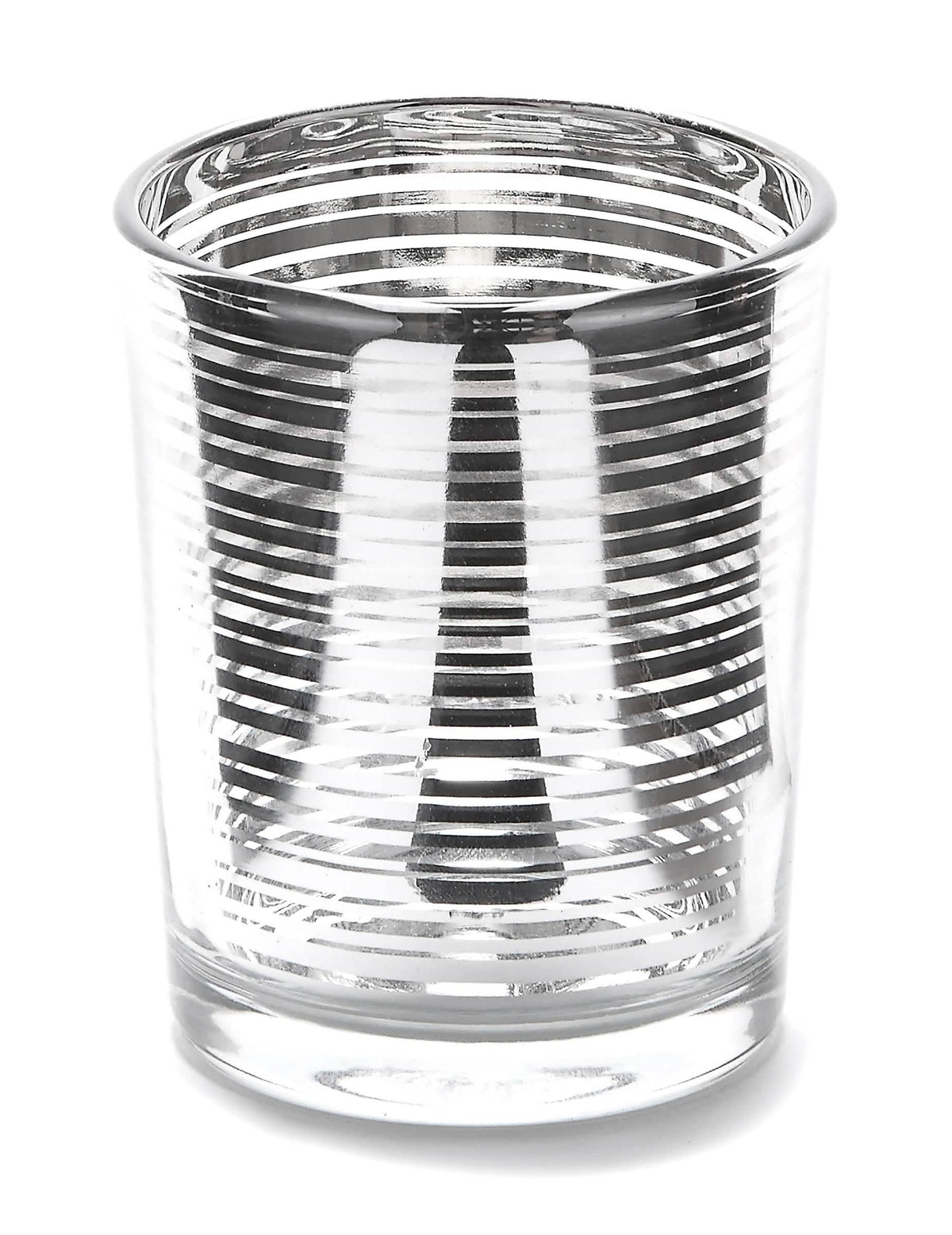 Photophore en verre à rayures pour bougie argenté