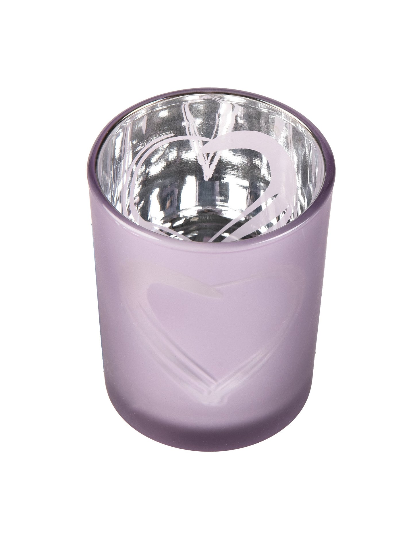 Vue de dessus de l'intérieur argenté du photophore en verre coeur