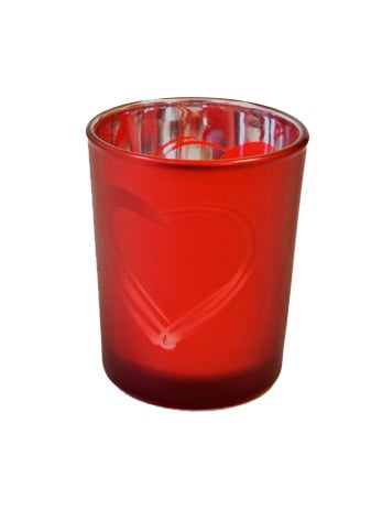 Червен матиран стъклен свещник с форма на сърце 7 x 5,5 cm романтична парти декорация 