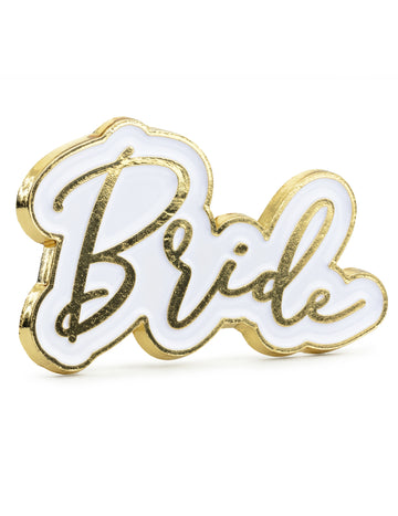 Pin's bride pour evjf blanc et doré en métal
