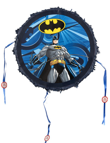 Piñata Batman pour enfant bleue et noire avec rubans à tirer