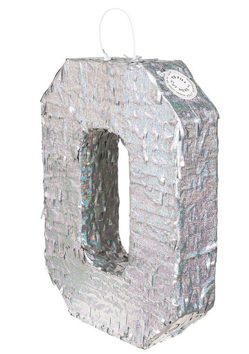 Сребърна холографска пинята, число 0, 40 x 28 x 8 cm за парти