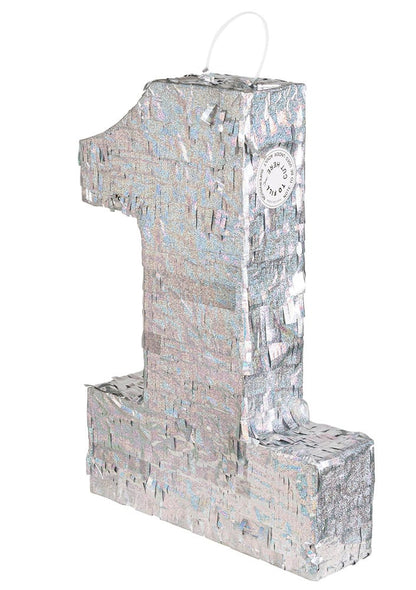 Сребърна холографска пинята, номер 1, 40 x 28 x 8 cm празничен