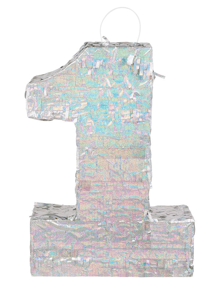 Сребърна холографска пинята, номер 1, 40 x 28 x 8 cm празничен