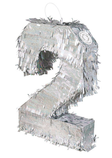 Сребърна холографска пинята, номер 2, 40 x 28 x 8 cm за рожден ден