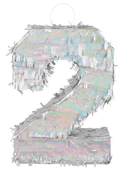 Сребърна холографска пинята, номер 2, 40 x 28 x 8 cm за рожден ден