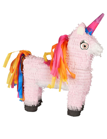 Piñata licorne pour enfant rose avec crinière et queue multicolores