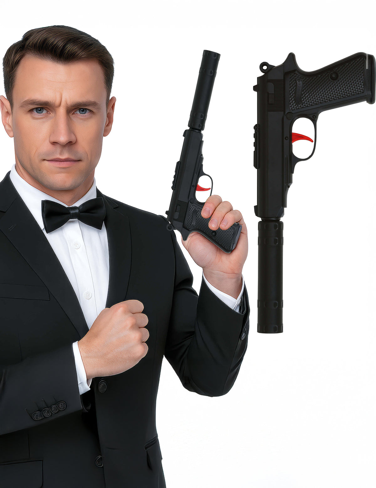 Pistolet avec silencieux agent secret pour adulte noir